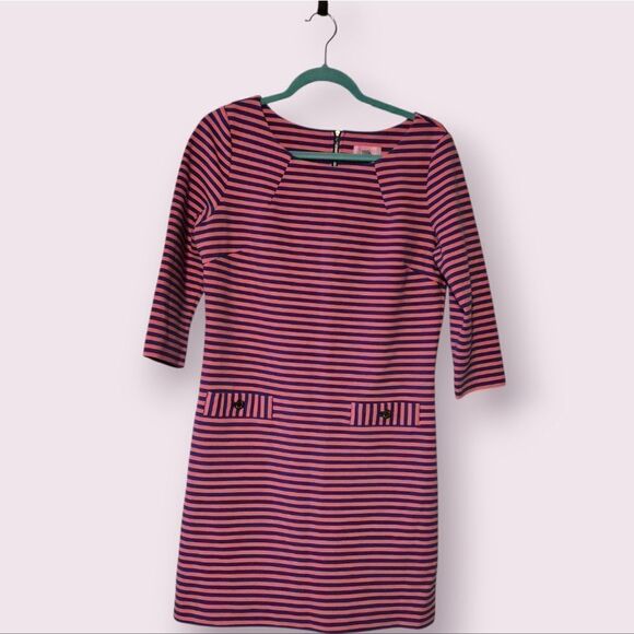 Lilly Pulitzer Dresses & Skirts - Lilly Pulitzer Womens Size Large Charlene Striped Sheath Dress Pink Pockets Work